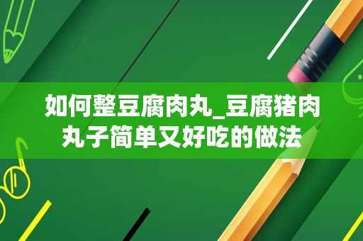 如何整豆腐肉丸_豆腐猪肉丸子简单又好吃的做法
