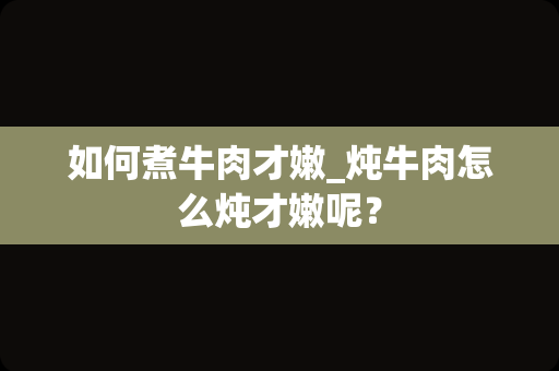 如何煮牛肉才嫩_炖牛肉怎么炖才嫩呢？